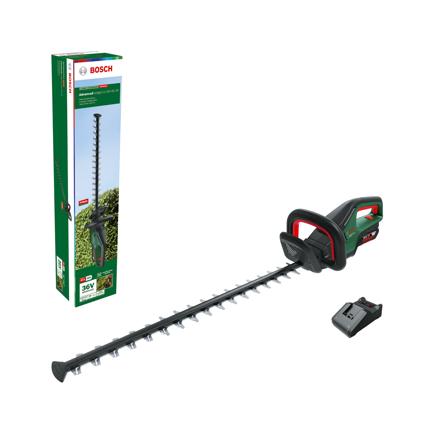 Bosch Tagliasiepi a batteria AdvancedHedgeCut 36V-65-28 (1 batteria da 2.0 Ah, 36 Volt System, lunghezza lama 65 cm, in confezione di cartone)