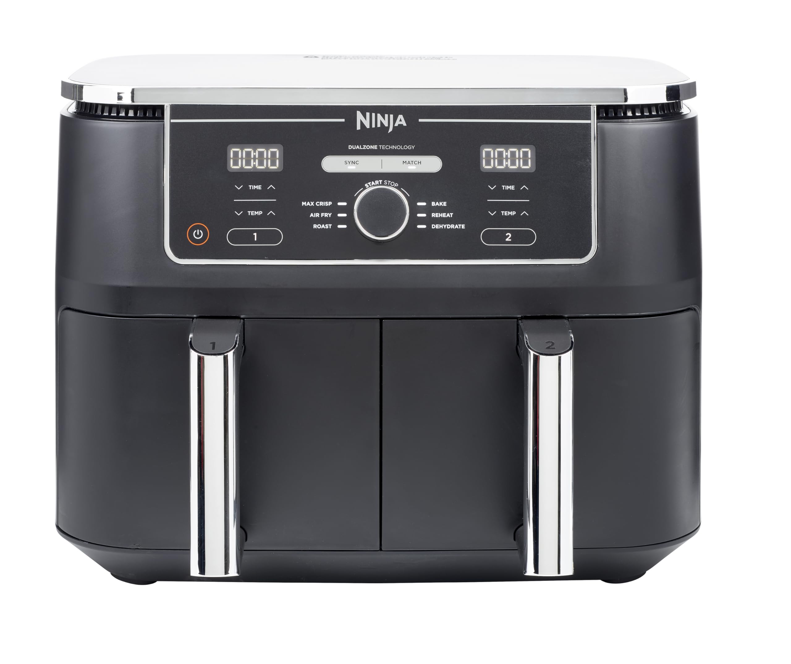 Ninja Foodi Max Dual Zone Friggitrice ad Aria digitale, 2 Cestelli Antiaderenti, 9.5L, 6 in 1, Massima Croccantezza, Frigge Senza Olio, Arrostisce, Cottura Forno, Disidrata, 8 Porzioni, Nero, AF400EU