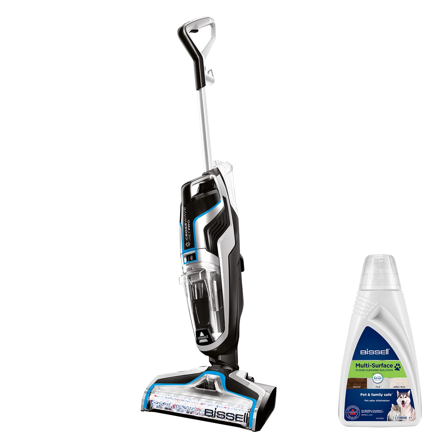 BISSELL CrossWave Pet Pro | Aspirapolvere/Lavando/Asciugatrice | 3 In 1 Per Animali Domestici | Ideale Per Tappeti, Piastrelle  Pavimenti In Legno | Formula Inclusa | 74dB | Nero/Titanio/Blu | 2225N