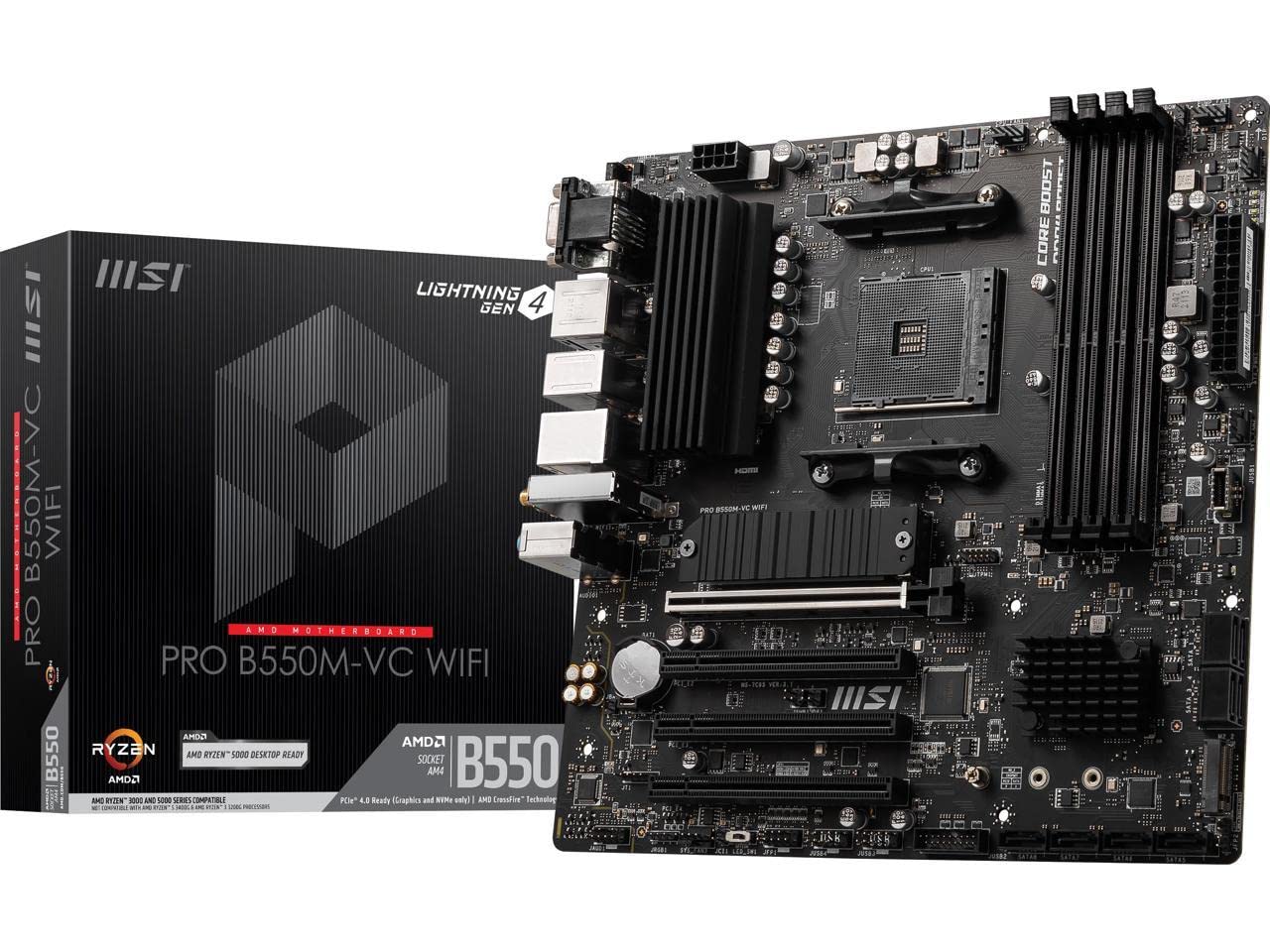 MSI PRO B550M-VC - Scheda madre WiFi ProSeries (AMD AM4, DDR4, PCIe 4.0, SATA 6Gb/s, M.2, USB 3.2 Gen 2, HDMI/DP, Wi-Fi, mATX)