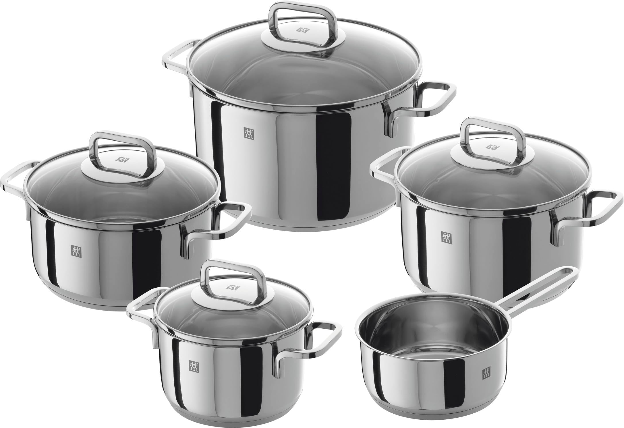 ZWILLING Set di Pentole, 5 Pezzi, 4 Coperchi, Adatto per Induzione, Acciaio Inox, Quadro