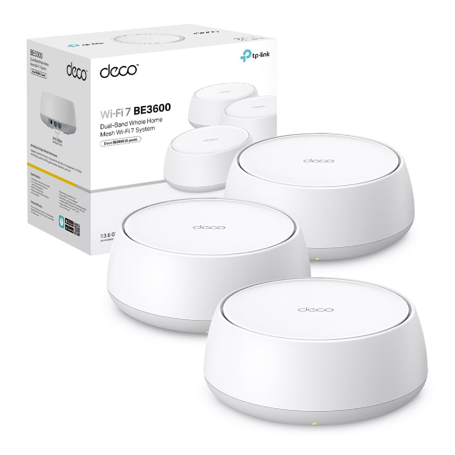 TP-Link WiFi 7 Deco BE3600 Mesh WiFi, BE3600Mbps, Dual Band, Canali 160MHz, 2 Porte Gigabit, HomeShield, MLO, 4K-QAM, Funziona con Qualsiasi ISP e Modem, 4 Antenne Interne, WPA3, Alexa, 3pz