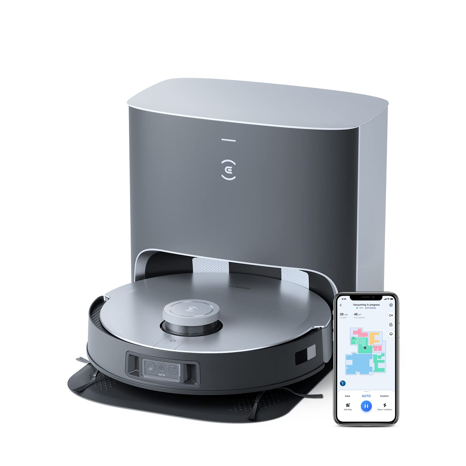 ECOVACS DEEBOT X1+ Robot aspirapolvere con funzione mopping e stazione di aspirazione automatica (3.2L), 5000pa, evitazione ostacoli 3Dmappatura, design Jacob Jansen, batt.5200mAh, assistenza vocale