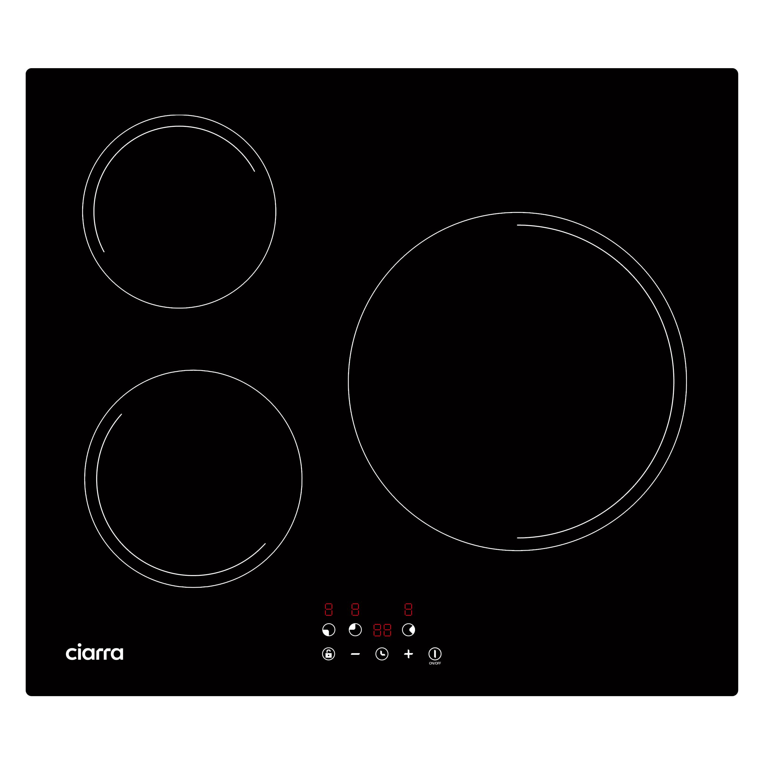 CIARRA piano induzione 3 Fuochi, Piastra a Induzione in Vetroceramica con Controllo Touch, Timer, 59CM, CABBIH3-E
